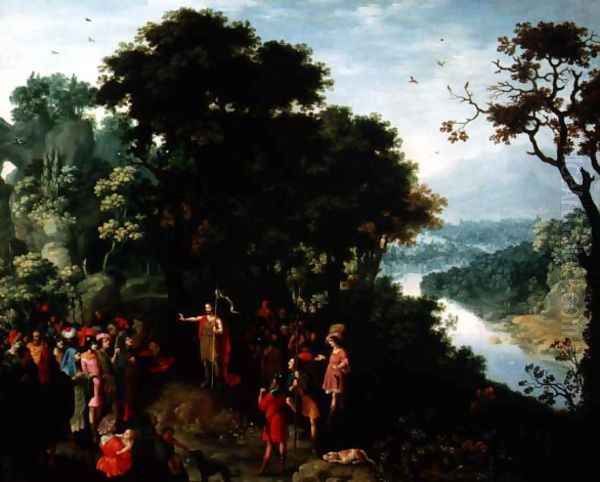 St. John Preaching in the Wilderness Oil Painting by Pieter Schoubroeck