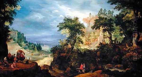 Landscape with travellers Oil Painting by Pieter Schoubroeck