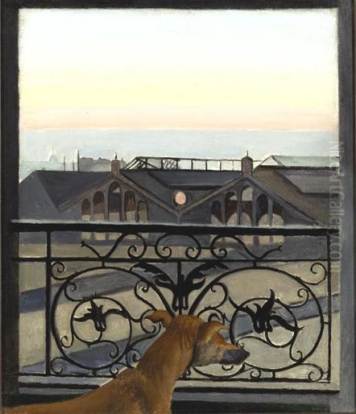 Dog On A Balcony, Paris Oil Painting by Joseph Stella