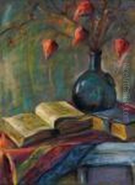 Still Life Of Books And Chinese Lanterns Oil Painting by Joseph Stella