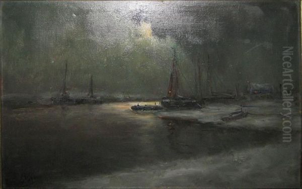 Vue Nocturne De L'escaut Oil Painting by Romain Steppe