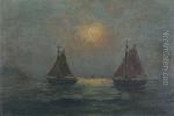 Marine Met Zeilboten Bij Maanlicht Oil Painting by Romain Steppe