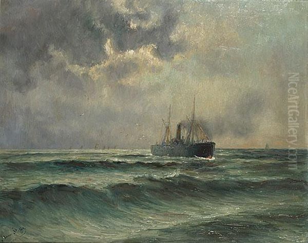 Stoomboot Op Volle Zee Oil Painting by Romain Steppe