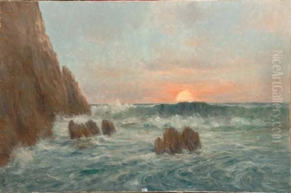 Coucher De Soleil Sur La Mer Oil Painting by Romain Steppe