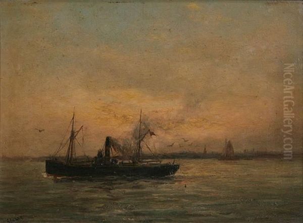 Stoombootje Op De Schelde Oil Painting by Romain Steppe