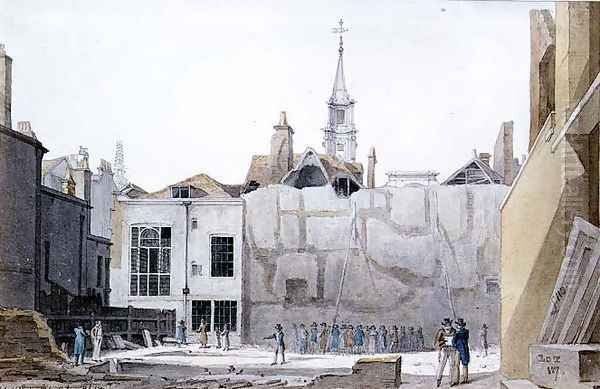 Demolition of Saddlers Hall, Cheapside, City of London, 1821 Oil Painting by Robert Blemell Schnebbelie