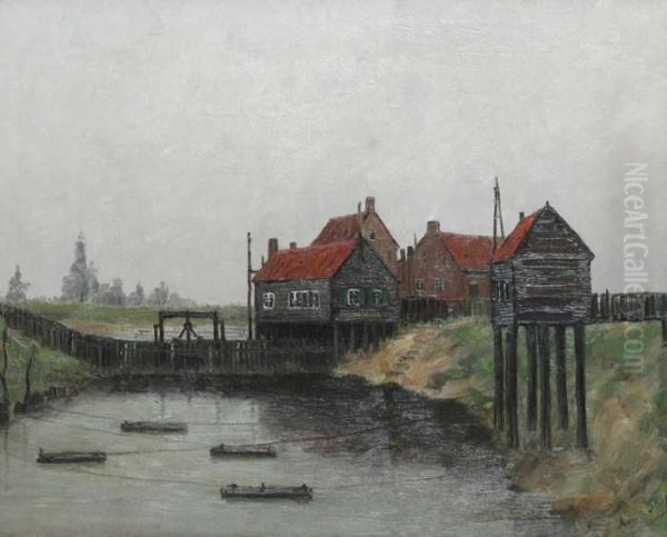 Sas Met Viskooien Langs De Schelde Oil Painting by Romain Steppe