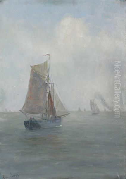 Marine Met Zeilboten Oil Painting by Romain Steppe