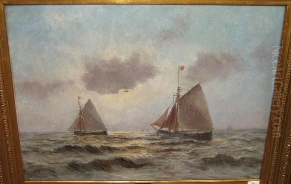 Deux Schooners A La Mer Oil Painting by Romain Steppe