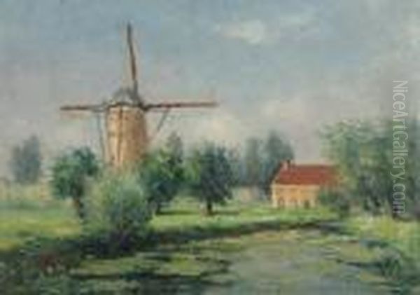 Mill Near The Water Oil Painting by Romain Steppe