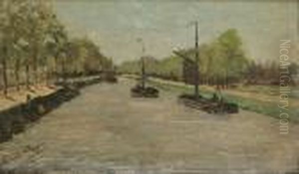 Le Canal De La Campine-avril Oil Painting by Romain Steppe