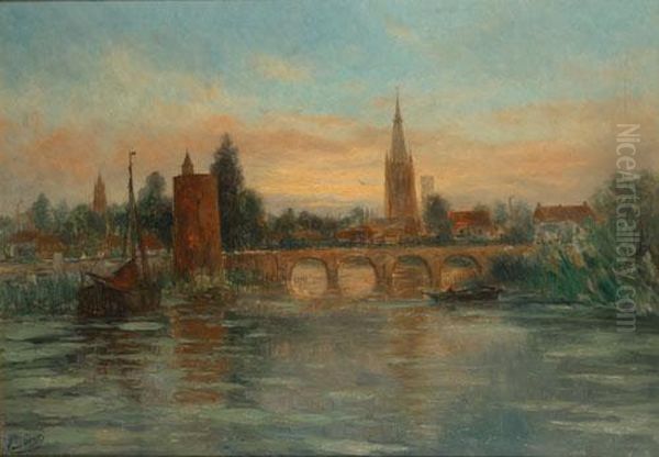 Het Minnewater Te Brugge. Oil Painting by Romain Steppe