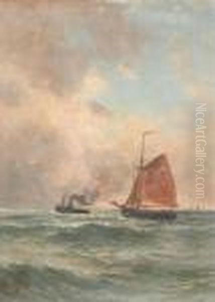 Marine With Yacht And Steamer Oil Painting by Romain Steppe