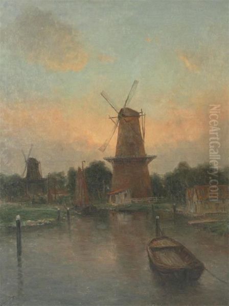 Mills Near The Water Oil Painting by Romain Steppe