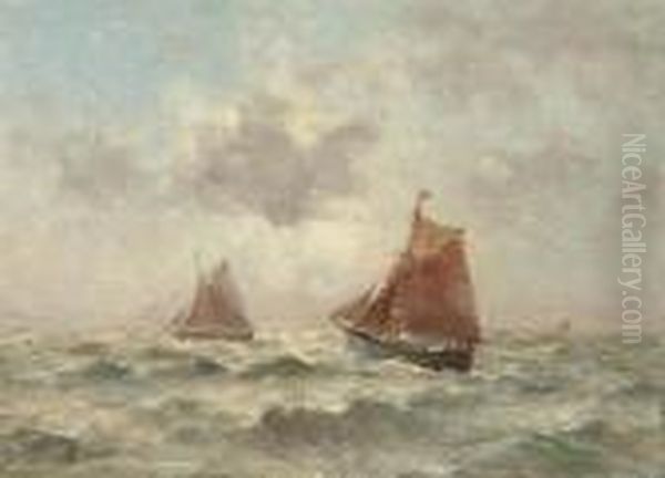 Marine With Fishing Boats Oil Painting by Romain Steppe