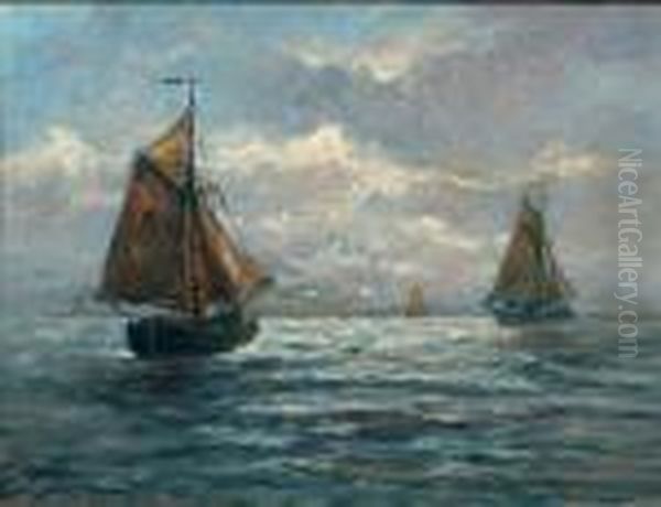 Vissersboten Op Zee Oil Painting by Romain Steppe