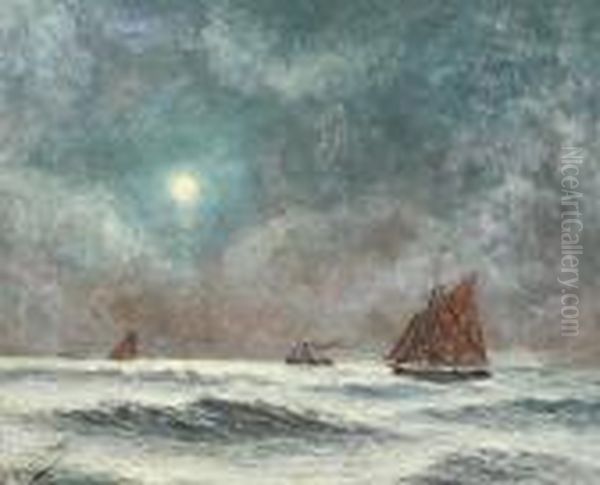 Yachts At Moonlight Oil Painting by Romain Steppe