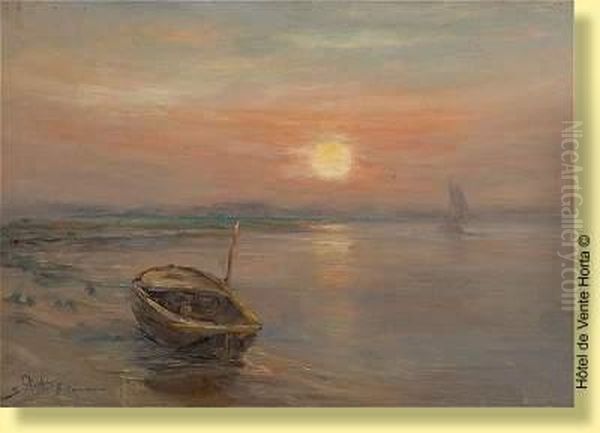 Coucher De Soleil A Maree Basse Oil Painting by Romain Steppe