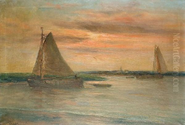 Zonsondergang Op De Schelde Oil Painting by Romain Steppe