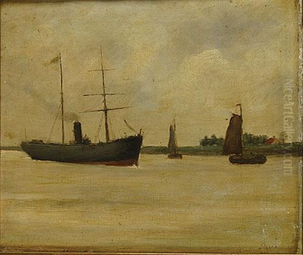 Le Bateau A Vapeur Oil Painting by Romain Steppe