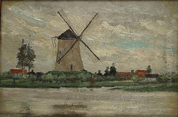 Landschap Met Molen. Oil Painting by Romain Steppe