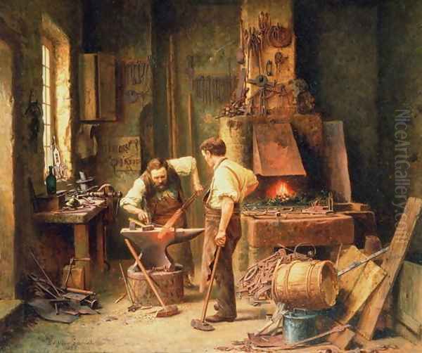 The Forge, 1836 Oil Painting by Arthur Schmidt