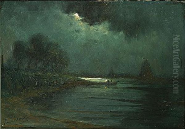 Zeegezicht Bij Valavond. Oil Painting by Romain Steppe