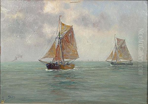 Zeilboten Op Zee. Oil Painting by Romain Steppe