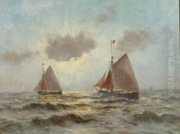 Zeilbootjes Op Zee. Oil Painting by Romain Steppe