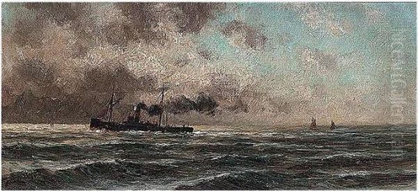 Coastal Steamer Oil Painting by Romain Steppe