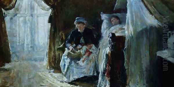 The Invalid and the Birth, 1887 Oil Painting by William van Strydonck