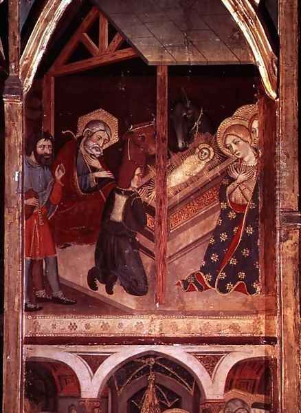 The Adoration of the Shepherds, panel from the altarpiece of Sigena, 1375 Oil Painting by Hermanos Serra