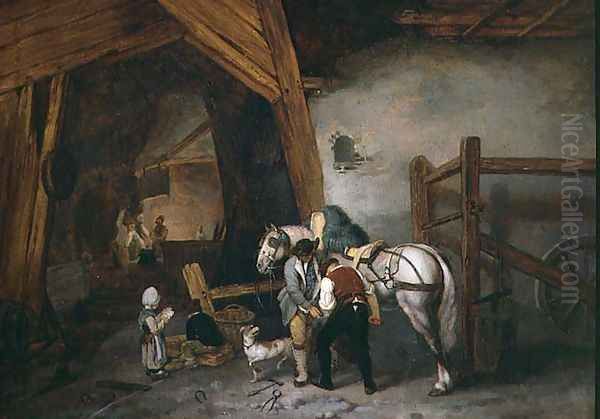 At the Blacksmiths Oil Painting by Jacques Albert Senave