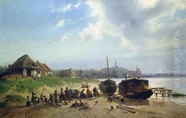 View of the Dutch Coast Oil Painting by Johan Gerard Smits