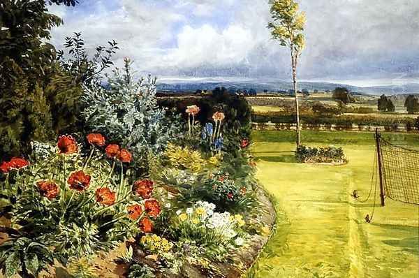 A Garden Border by a Tennis Court Oil Painting by Olive Wheeler Smith