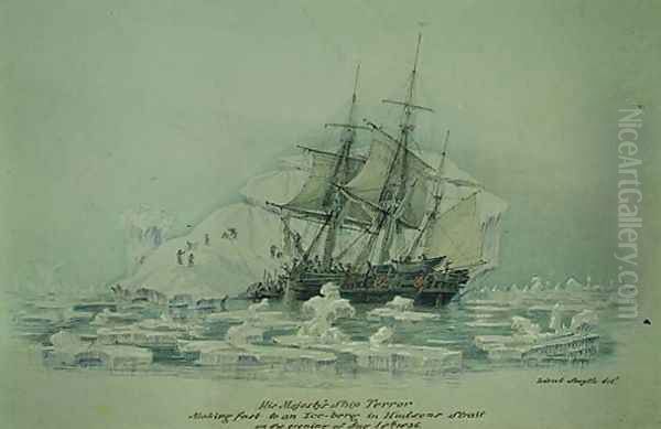 Incidents on a Trading Journey- HMS Terror Making Fast to an Iceberg in Hudsons Strait, August 18th 1836 Oil Painting by Lieutenant Smyth