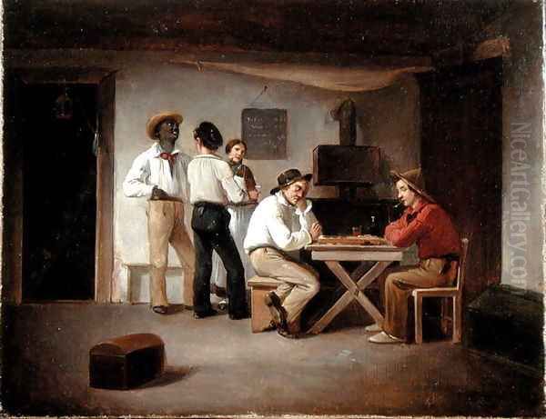 Sailors Playing a Board Game in a Tavern Oil Painting by Christian Andreas Schleisner