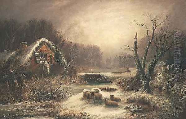 A Wooded Winter Landscape, 1857 Oil Painting by William Thomas Such