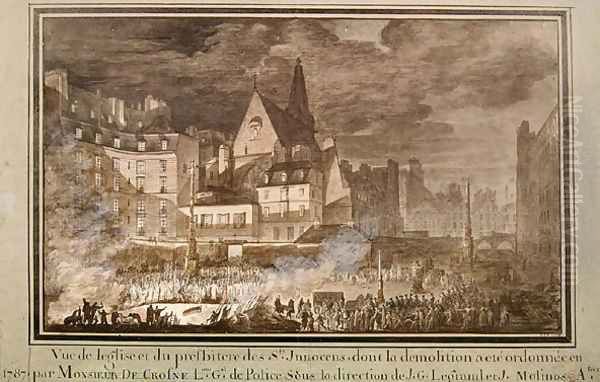 View of the Presbytery and Eglise des Saints-Innocents During Demolition, 1787 Oil Painting by Jean Nicolas Sobre