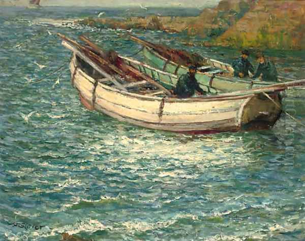 Fishing boats in a cove Oil Painting by John Falconar Slater