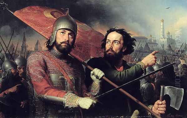 The National Uprising of Kuzma Minin d.1616 and Count Dmitry Pozharsky 1578-1642 1850 Oil Painting by Michail Ivanovich Skotti