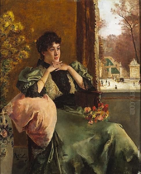 Femme Pensive Pres D'une Fenetre Oil Painting by Aime Stevens