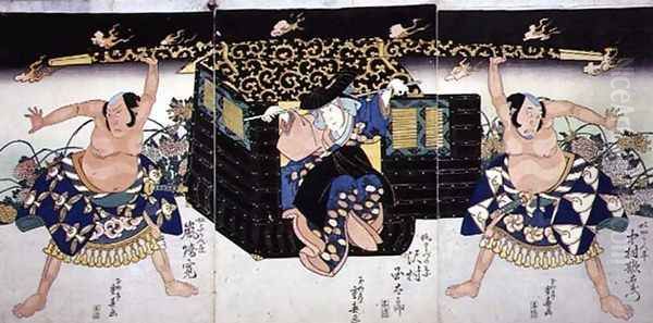 A Scene from the 4th act of a kabuki play, Ashiya doman ouchi kagami, 1830 Oil Painting by Shigeharu