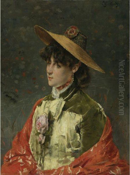 Femme Au Chapeau De Paille Oil Painting by Aime Stevens