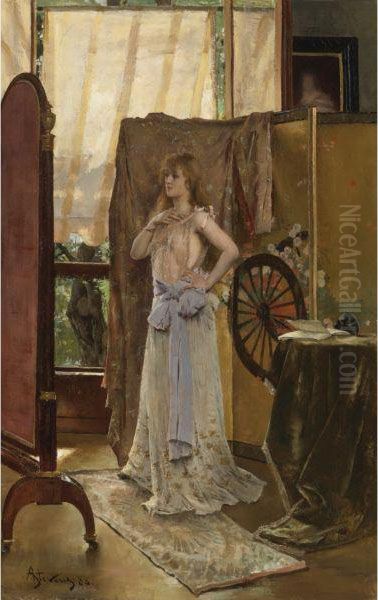 Une Comedienne-l'etude Du Role Oil Painting by Aime Stevens