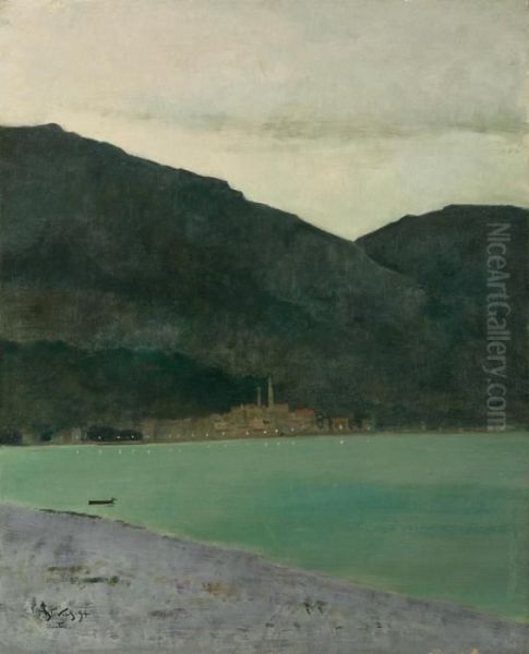 Dusk On The Beach At Menton Oil Painting by Aime Stevens