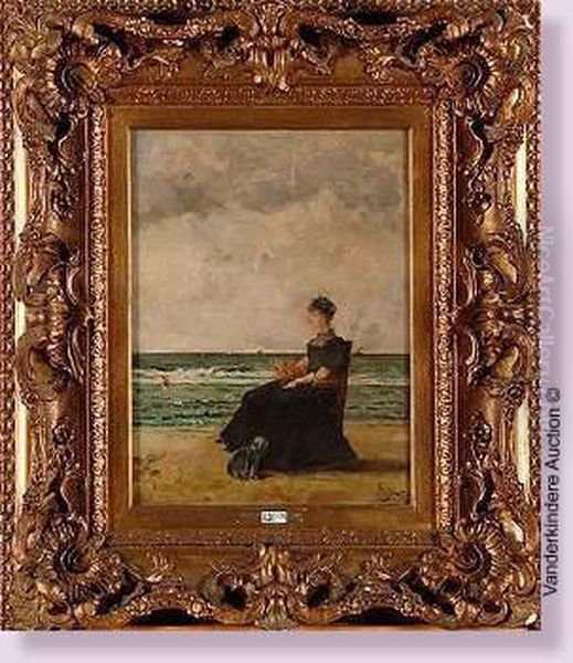 Elegante Assise Sur La Plage Oil Painting by Aime Stevens