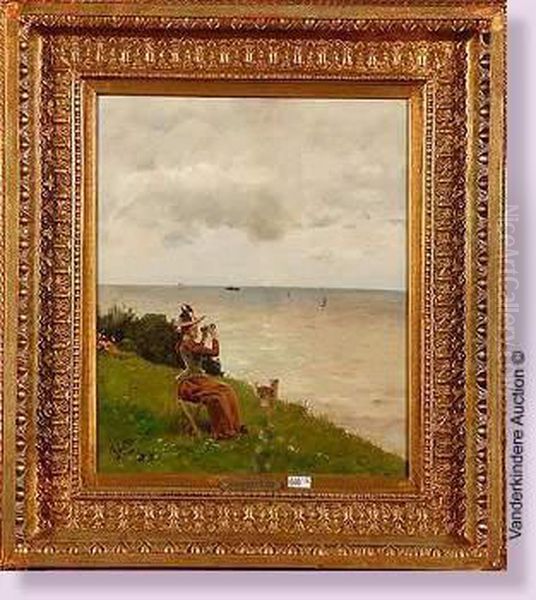 Jeune Femme Observant La Mer A Honfleur Oil Painting by Aime Stevens