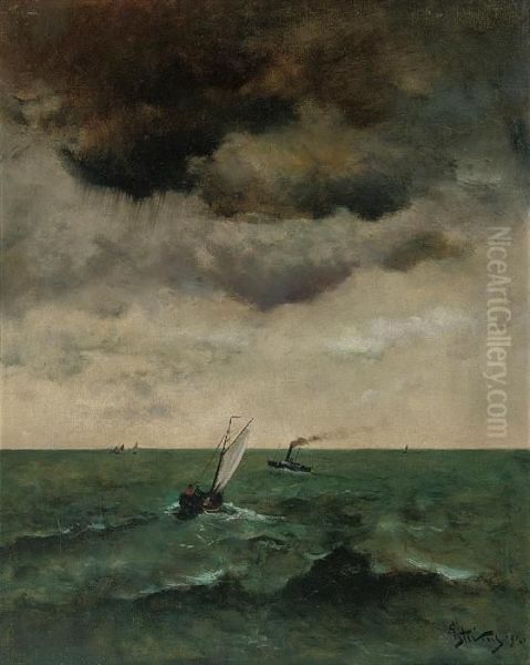 Shipping In A Squall Oil Painting by Aime Stevens