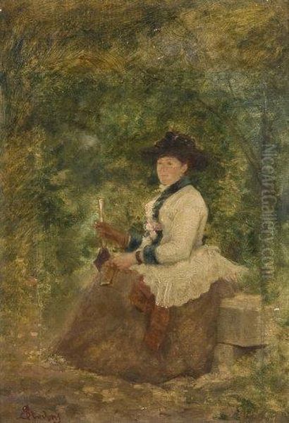 Femme Assise Sur Un Banc Dans Un Jardin Oil Painting by Aime Stevens